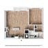 Elegant floor plan showcasing a spacious open-concept living area with hardwood floors, a modern L-shaped kitchen, and a private bedroom suite.