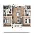 Modern floor plan showcasing 2 bedrooms, stylish open-plan living area, and a sleek kitchen with ample space, ideal for comfortable living.