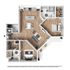 Contemporary 3D floor plan showcasing a spacious apartment with two bedrooms, a modern open-concept kitchen, and cozy living and dining areas. Perfect blend of style and functionality.