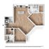 Modern floor plan showcasing an open-concept living area, sleek kitchen with island, two spacious bedrooms, and two stylish bathrooms.