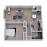 Modern 3D floor plan featuring a spacious open-concept living area, contemporary kitchen, and a cozy bedroom with an ensuite bathroom.