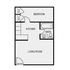 Modern 2D floor plan showcasing a cozy 1-bedroom apartment with a functional kitchen, inviting living room, and a well-appointed bath.