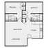 Modern floor plan with 2 bedrooms, 2 bathrooms, an open dining and living area, and a sleek kitchen layout.