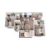 Modern 3D floor plan showcasing 3 bedrooms, an elegant open-plan living and dining area, with a sleek kitchen design.