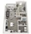 Modern 1-bedroom apartment floor plan with open-concept living area, sleek kitchen, cozy bedroom, stylish bathroom, and balcony access.
