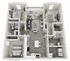 Modern 3D apartment floor plan showcasing 3 spacious bedrooms, open-concept living and dining area, sleek kitchen with island, and two elegant bathrooms.
