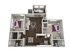 Contemporary 3D floor plan featuring two elegant bedrooms, a stylish open-plan living and dining area, and a modern kitchen with sleek finishes.