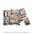 Contemporary open-concept floor plan featuring two cozy bedrooms, sleek kitchen with bar seating, spacious living and dining areas, luxurious bathrooms, and private balconies.