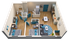 Modern 3D apartment floor plan showcasing 2 cozy bedrooms, open-concept living and dining area, sleek kitchen, and two stylish bathroom.
