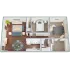 2 Bed 1 Bath apartment floor plan