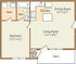 The Retreat one-bedroom apartment floor plan with one bathroom, living room, dining room, and porch.