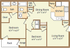 The Pinecrest two-bedroom apartment floorplan with two bathrooms, living room, dining room, kitchen, pantry, closets, storage, and porch.