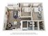 3D rendering of The Reserve two-bedroom apartment floor plane with two bathrooms, living room, dining room, kitchen, laundry area, closet, and porch.