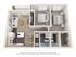 3D rendering of The Wilson two-bedroom, two bathroom apartment floor plan with living room, dining area, kitchen with island, laundry area, walk-in closet, and outdoor patio.