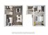 3D rendering of The Caldwell one- bedroom townhome floor plan with one full bathroo, one half bathroom, living room, dining area, kitchen, closets, and two-level layout.