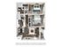 3D rendering of The Watauga two-bedroom, two-bathroom apartment floorplan with living room, dining area, kitchen, and multiple closets.