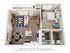 3D rendering of The Retreat one-bedroom apartment floor plan with one bathroom, living room, dining room, and porch.
