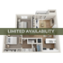 Modern 3D floor plan showcasing a cozy 2-bedroom apartment with an inviting living area, sleek kitchen, and private balcony.