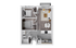 Contemporary 2-bedroom apartment floor plan with a cozy living room, modern kitchen, and stylish dining area.