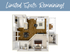 Inviting open-concept floor plan featuring one-bedroom, modern kitchen, cozy living area, and spacious bathroom with stylish hardwood floors.