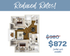 Chic 3D floor plan displaying 2 bedrooms, a stylish open-concept living area, and modern kitchen at reduced rates of $872.