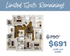 Spacious floor plan featuring 3 bedrooms, modern kitchen, open living area, and 2 bathrooms with limited spots remaining at an attractive price.