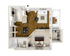 Modern apartment floor plan showcasing a spacious open-concept living area, stylish kitchen with breakfast bar, elegant dining space, cozy bedroom with a large closet, and a luxurious bathroom.