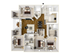 Modern 3D floor plan featuring three bedrooms, two bathrooms, a stylish open living and dining area, and a sleek kitchen design, offering a spacious and inviting layout.