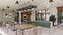 Sophisticated and modern communal lounge featuring stylish lighting, elegant seating, and a sleek green-tiled bar area, perfect for relaxation and socializing.