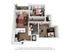 Modern 3D floor plan featuring two cozy bedrooms, open-concept living and dining area, sleek kitchen with bar seating, and a chic balcony view.