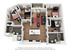 3D rendered floor plan showcasing a stylish apartment with three cozy bedrooms, an open-concept living and dining area, a sleek kitchen with an island, and two modern bathrooms. Perfect for comfortable city living.