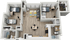 Modern apartment 3D floor plan showcasing 3 bedrooms, spacious living room with natural light, and elegant kitchen design.