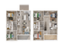 Modern 2D floor plan showcasing a spacious layout with five bedrooms, sleek kitchen, and inviting living area, perfect for contemporary living.