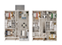 Modern 3D floor plan showcasing a spacious two-floor design with five bedrooms, open-plan living and dining area, sleek kitchen, and multiple bathrooms, perfect for comfortable family living.