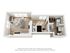 Modern 3D floor plan showcasing a cozy apartment with an open living area, one bedroom, and a compact kitchen with elegant features.