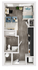 Modern studio apartment floor plan with a cozy bedroom, sleek kitchen, and stylish living area, designed for comfort and efficiency.