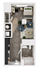 Modern floor plan featuring a spacious studio apartment with a cozy bedroom nook, open living area, stylish kitchen, and well-appointed bathroom.