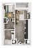 Modern 2D floor plan showcasing 1 bedroom, open-concept living and kitchen area, and a sleek bathroom.