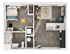 Chic 2D floor plan showcasing an elegant 1-bedroom apartment with open-concept living, modern kitchen, and stylish bathroom.