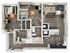 Modern 2D floor plan showcasing 2 spacious bedrooms labeled A and B, an elegant open-concept living area, and a sleek kitchen with island.