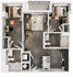 Chic 2-bedroom apartment floor plan with modern open-layout living area and sleek kitchen design.