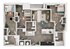 Modern and spacious 3-bedroom apartment floor plan with an open-concept living and dining area, sleek kitchen, and two stylish bathrooms.