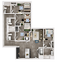Modern 3D floor plan showcasing 4 bedrooms, stylish living room, and sleek open kitchen with elegant finishes.