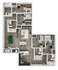 Modern L-shaped floor plan showcasing 4 bedrooms, open-concept kitchen, dining, and living area with a stylish layout.