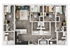 Contemporary floor plan featuring four bedrooms, spacious living area, modern kitchen, and multiple bathrooms with sleek design.