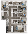 Modern 3D floor plan illustrating a 5-bedroom apartment with a spacious living area, stylish kitchen, and multiple bathrooms, ideal for large families.