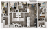 Modern 2D floor plan showcasing 4 bedrooms, a large open-concept living area, sleek kitchen, and two luxurious bathrooms.