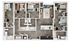 Elegant 2D floor plan showcasing 4 bedrooms, modern open-concept living area, sleek kitchen with island, and two stylish bathrooms.