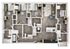 Elegant 2D floor plan showcasing 4 bedrooms, a modern living space, and a sleek kitchen with island seating.