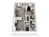 Chic apartment floor plan with a bright bedroom, functional open-concept living room, modern kitchen, and stylish bathroom, including a cozy study area and laundry facilities.